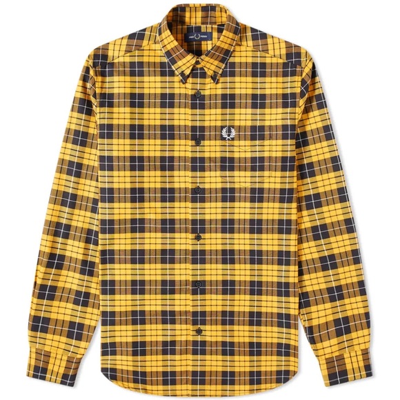 Fred Perry Men's Tartan Plaid Shirt in Yellow and Black - Picture 1 of 8